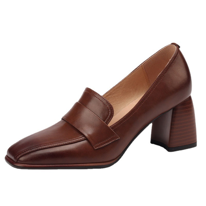 Retro Brown Chunky-Heel Pumps Women&