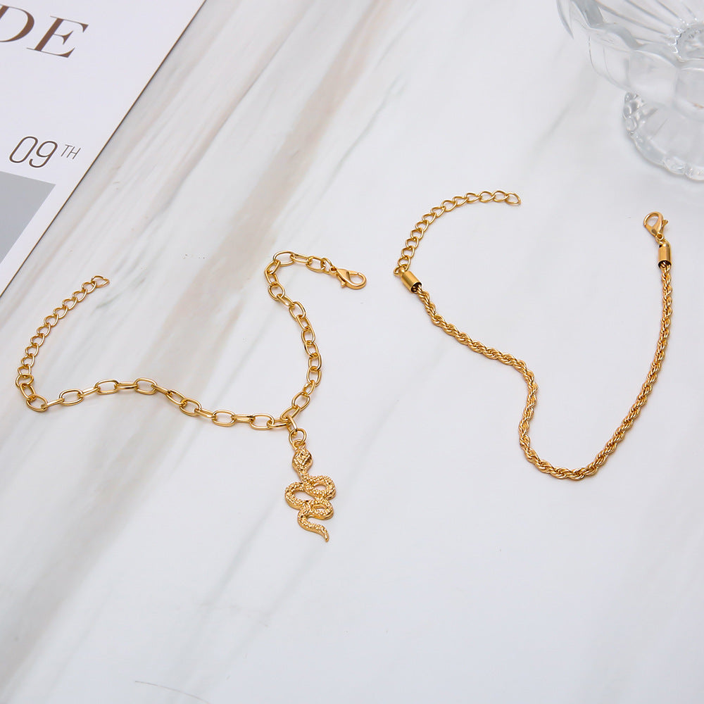 Fashion Twist Snake Pendant Double Circle Anklet
