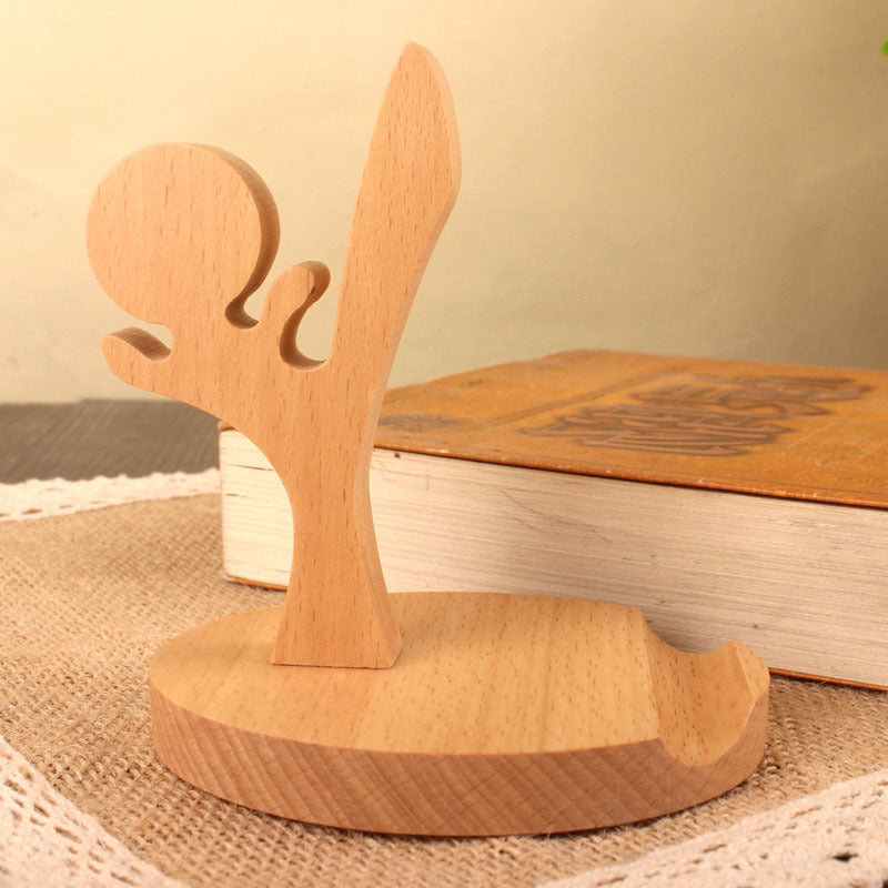 Creative Mobile Phone Toma Back With Coin Beech Wood Lazy Phone Holder Custom Lettering