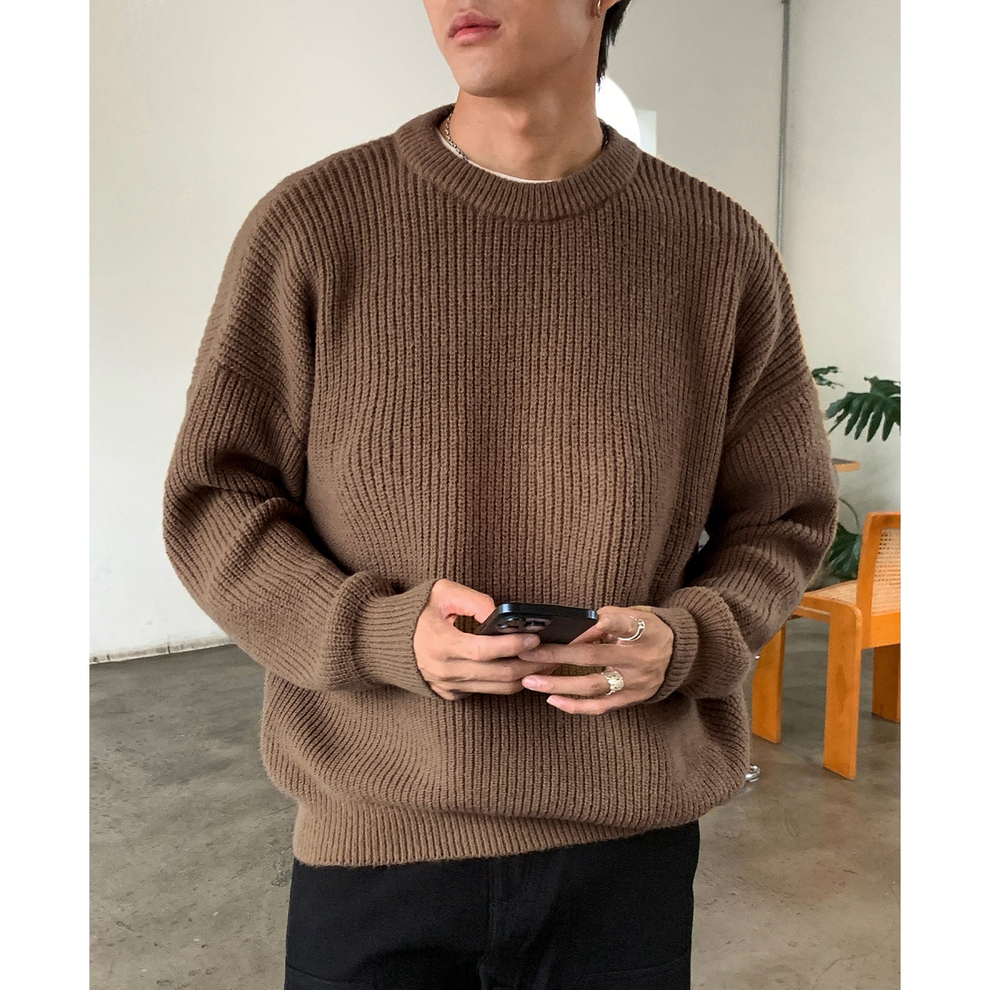 Thickened Chunky-Knit Crew-Neck Sweater For Men