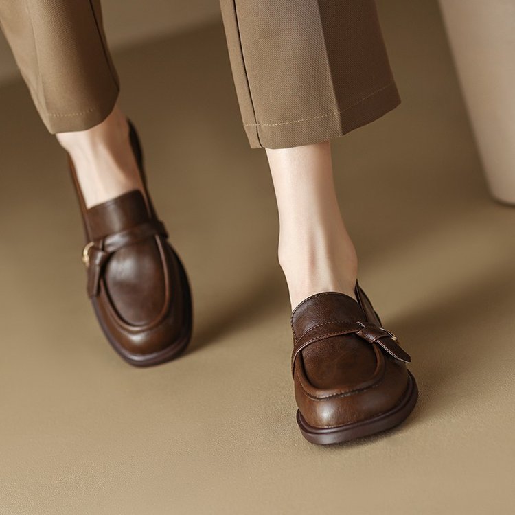 Autumn And Winter Round Toe Low Heel Slip-on Casual Women&