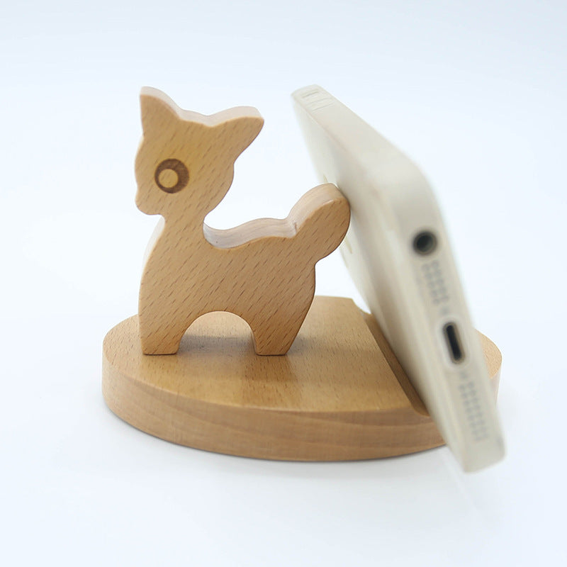 Creative Mobile Phone Toma Back With Coin Beech Wood Lazy Phone Holder Custom Lettering
