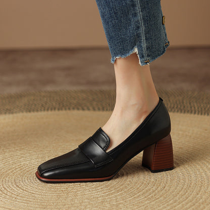 Retro Brown Chunky-Heel Pumps Women&