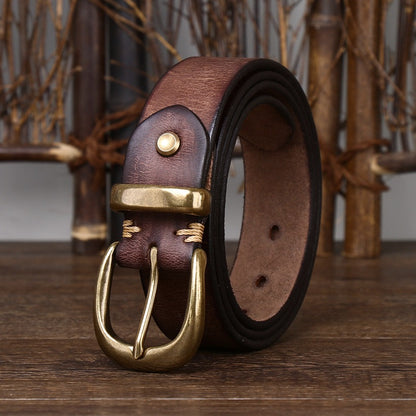 Leather Pin Buckle Vintage Distressed Cowhide Waistband