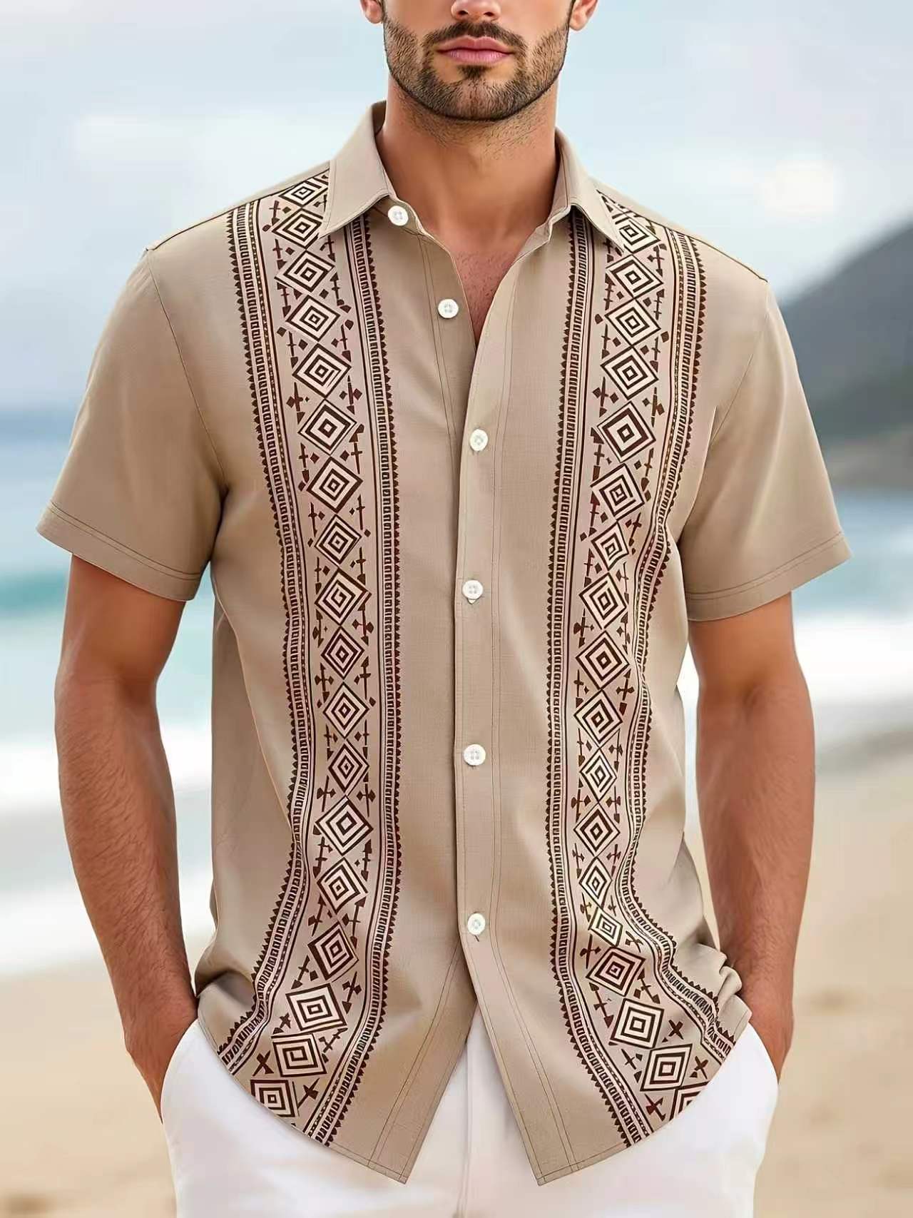 Hawaii New Style Lapel Striped Short-Sleeve Shirt For Men