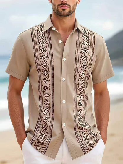 Hawaii New Style Lapel Striped Short-Sleeve Shirt For Men
