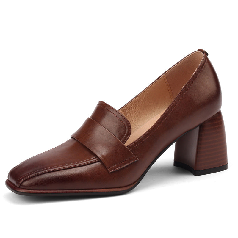 Retro Brown Chunky-Heel Pumps Women&