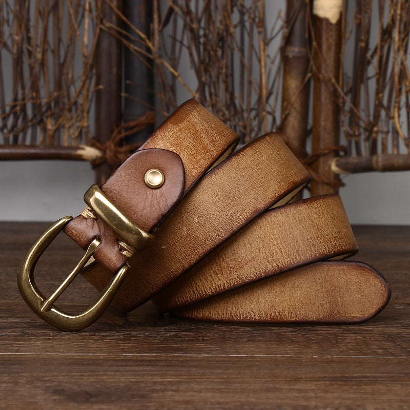 Leather Pin Buckle Vintage Distressed Cowhide Waistband