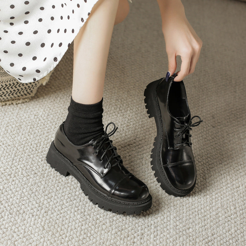 Solid Color Versatile Retro Slip-on Platform Women&