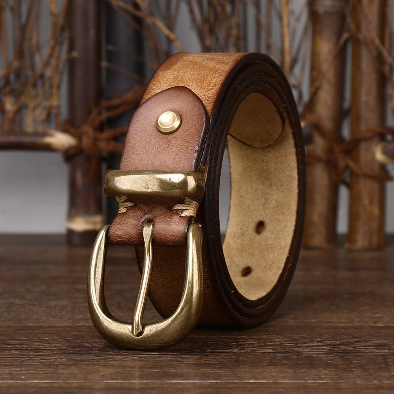 Leather Pin Buckle Vintage Distressed Cowhide Waistband