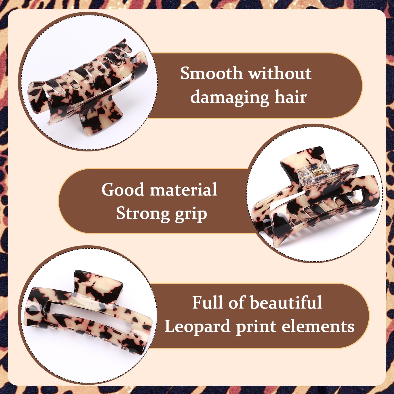 4Pcs Tortoise Hair Claw Clips, Acetate Hair Claw Clip Acrylic French Hair Banana Barrettes Jaw Clips, Stylish Hair Accessories For Women 3.15 Inch Fashion Strong Hold For Thick Thin Hair,442-9838-G14