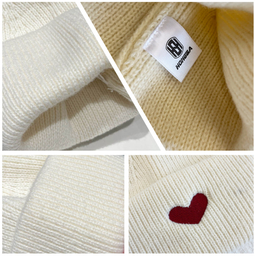 Sweet Loving Heart Embroidery Woolen Cap Children