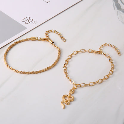 Fashion Twist Snake Pendant Double Circle Anklet