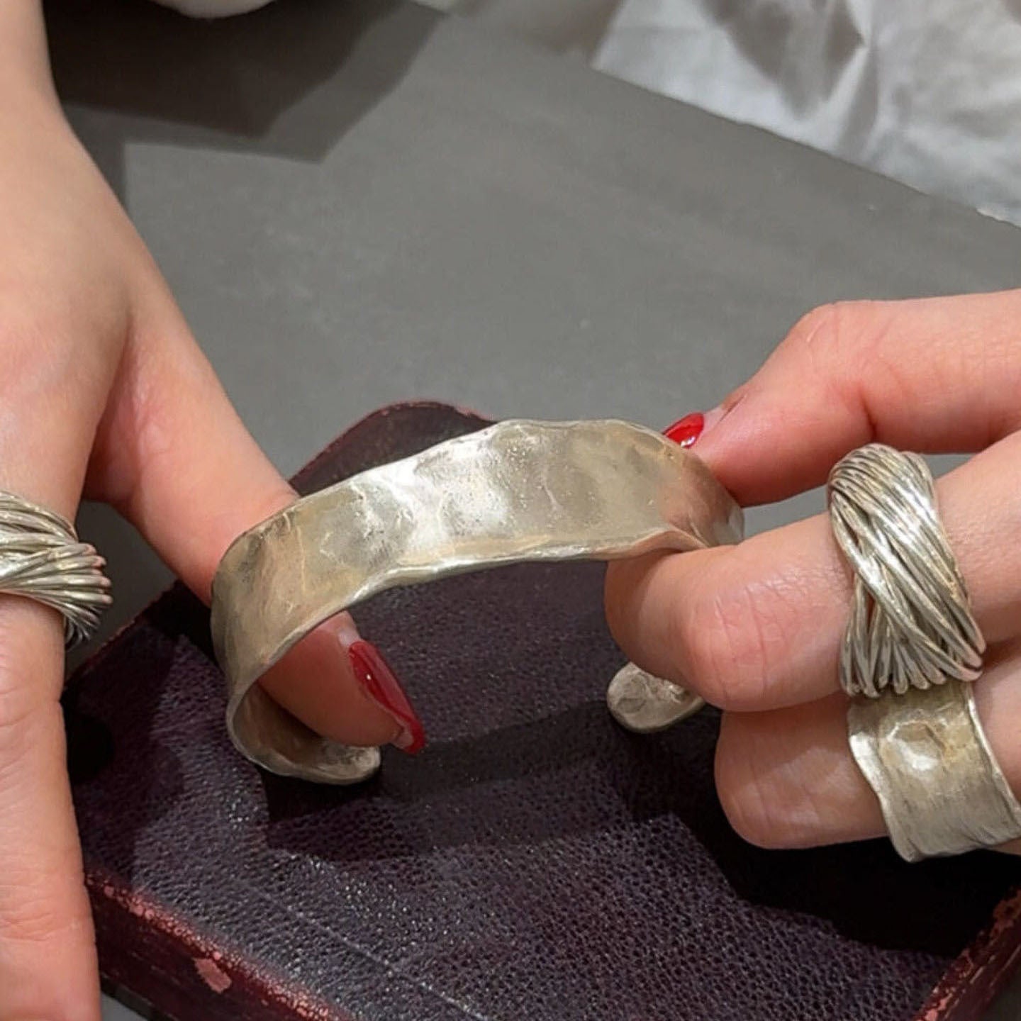 Minimalist Light-luxury Irregular-shaped Silver Wide Bracelet