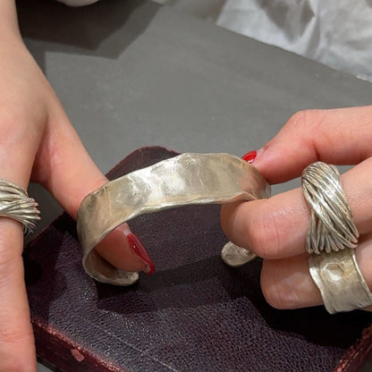 Minimalist Light-luxury Irregular-shaped Silver Wide Bracelet