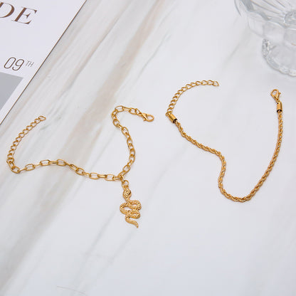 Fashion Twist Snake Pendant Double Circle Anklet