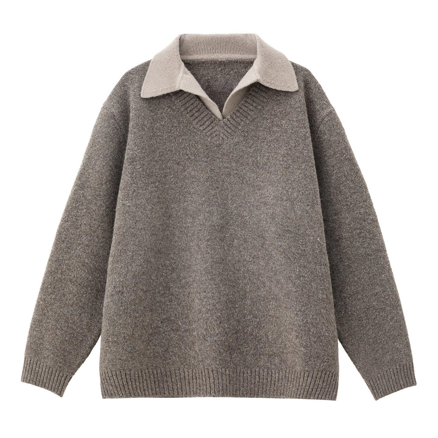 Old-money-style Faux Two-piece V-neck Polo Knit Sweater Jacket