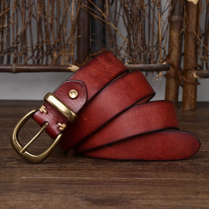 Leather Pin Buckle Vintage Distressed Cowhide Waistband