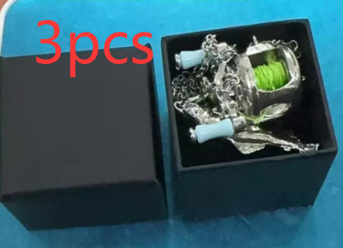 Luxury Fishing Reel Necklace Rotatable Detachable Fishing Reel Ring Exquisite Silver Men Neck Pendant Versatile Jewelry