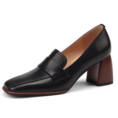 Retro Brown Chunky-Heel Pumps Women&
