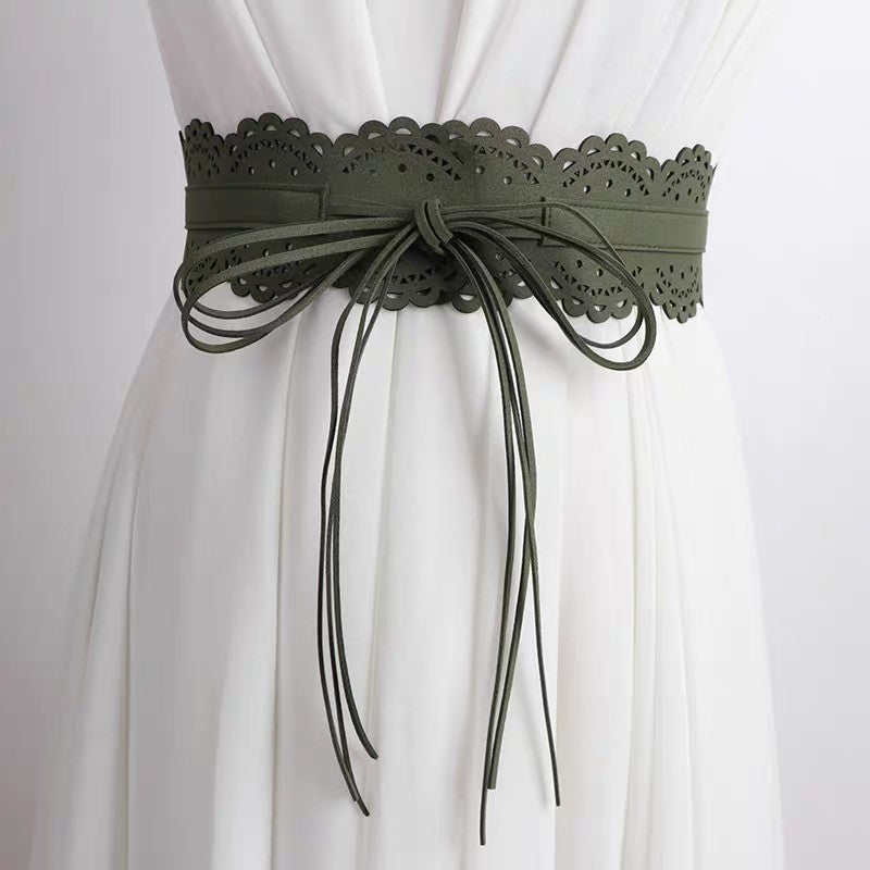 Fashionable All-Match Lace Fringe Strap Wide Waist Cincher