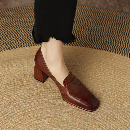 Retro Brown Chunky-Heel Pumps Women&