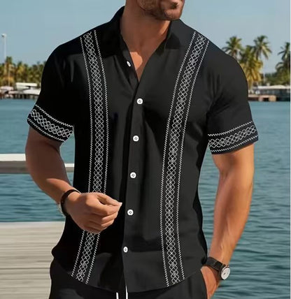 Hawaii New Style Lapel Striped Short-Sleeve Shirt For Men
