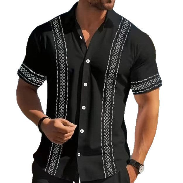 Hawaii New Style Lapel Striped Short-Sleeve Shirt For Men