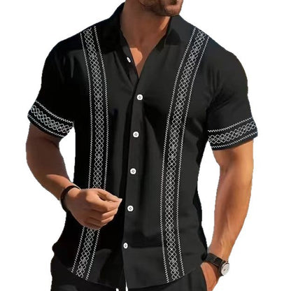 Hawaii New Style Lapel Striped Short-Sleeve Shirt For Men