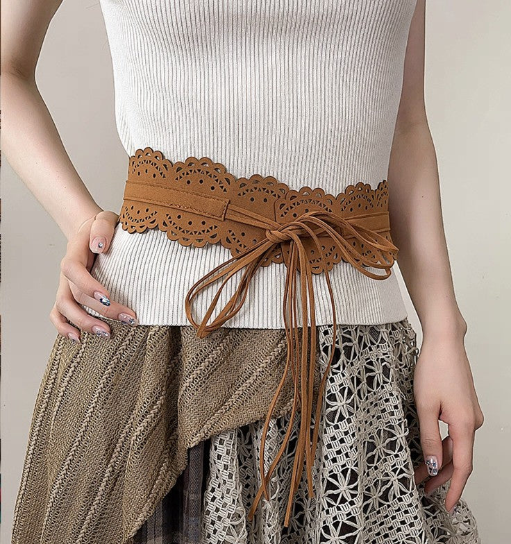 Fashionable All-Match Lace Fringe Strap Wide Waist Cincher