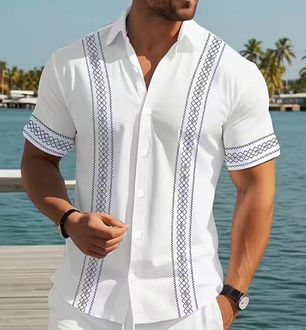 Hawaii New Style Lapel Striped Short-Sleeve Shirt For Men